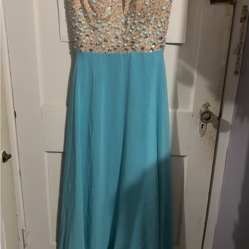 Elegant Blue and Cream Women's Dress